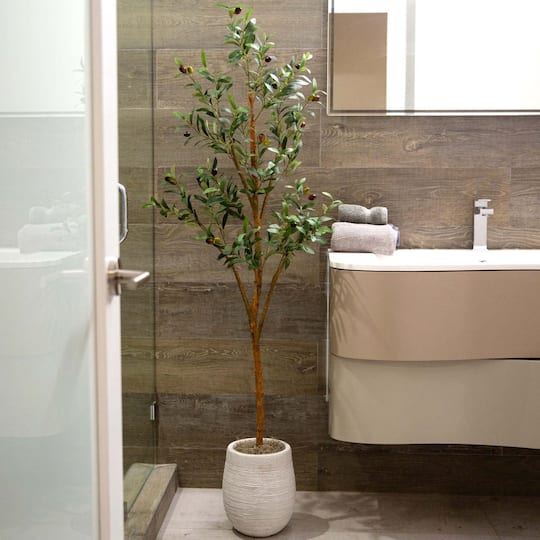 5ft. Potted Artificial Olive Tree with Natural Trunk